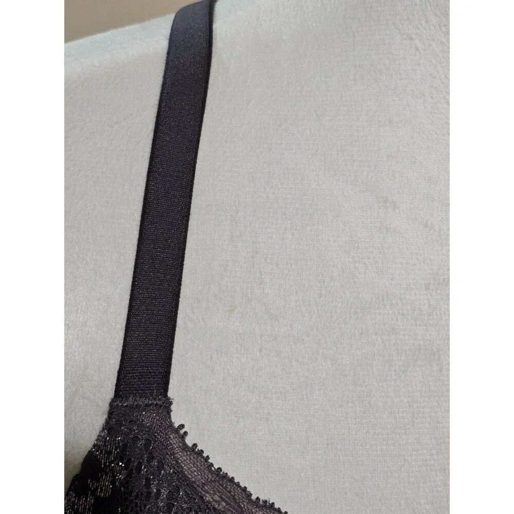 Victoria Secret Body Dark Purple Silver floral Lace Bra Size 34DD